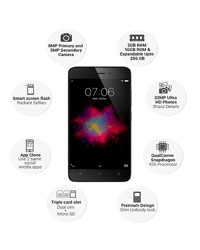 Vivo Y53 ( 2GB  Ram)+(  16GB Storage )-Black-2GB - 16GB-2