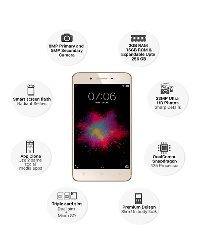 Vivo Y53 ( 2GB  Ram)+(  16GB Storage )-Gold-2GB - 16GB-2