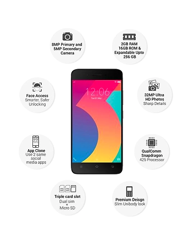 Vivo Y53i ( 2GB  Ram)+(  16GB Storage )-Black-2GB - 16GB-2