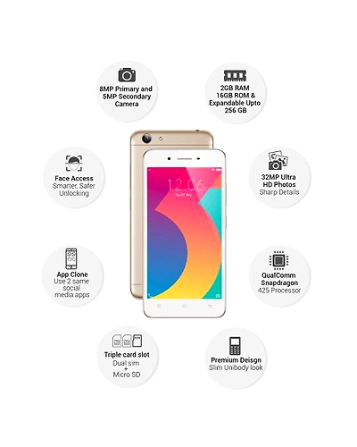 Vivo Y53i ( 2GB  Ram)+(  16GB Storage )-Gold-2GB - 16GB-2