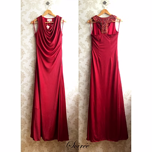 Soiree Couture Maroon Satin Gown