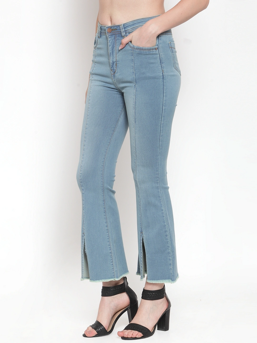River of Design Ivana Front Slit Flare Jeans-Light Blue-28-2