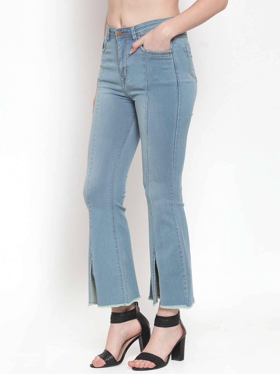 River of Design Ivana Front Slit Flare Jeans-Light Blue-30-2