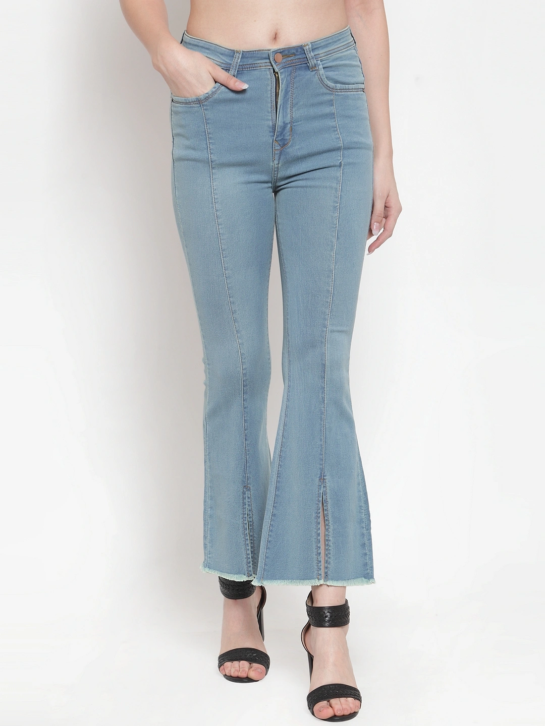River of Design Ivana Front Slit Flare Jeans-Light Blue-34-1