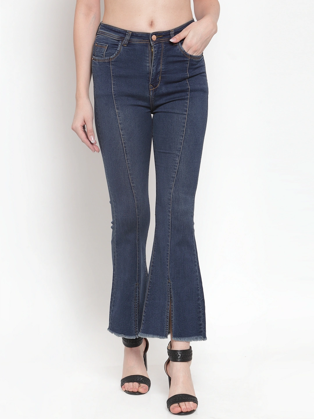River of Design Ivana Front Slit Flare Jeans-Blue-28-1
