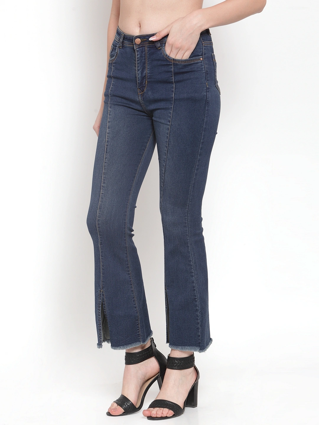 River of Design Ivana Front Slit Flare Jeans-Blue-28-2