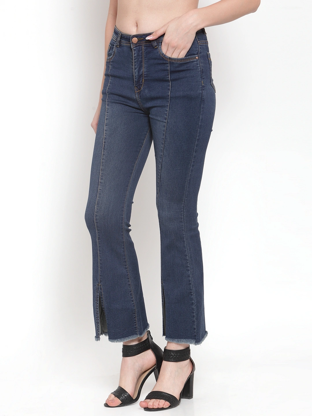 River of Design Ivana Front Slit Flare Jeans-Blue-32-2