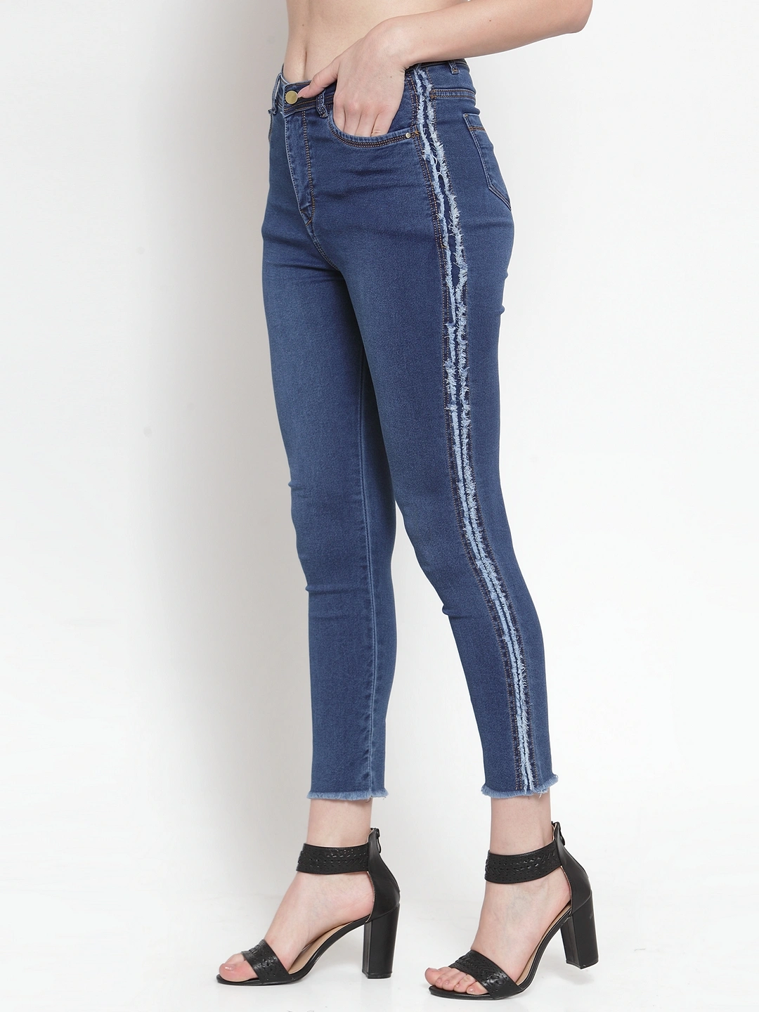 River of Design Ivana Side Frayed Skinny Jeans-30-30-Blue-Blue-2