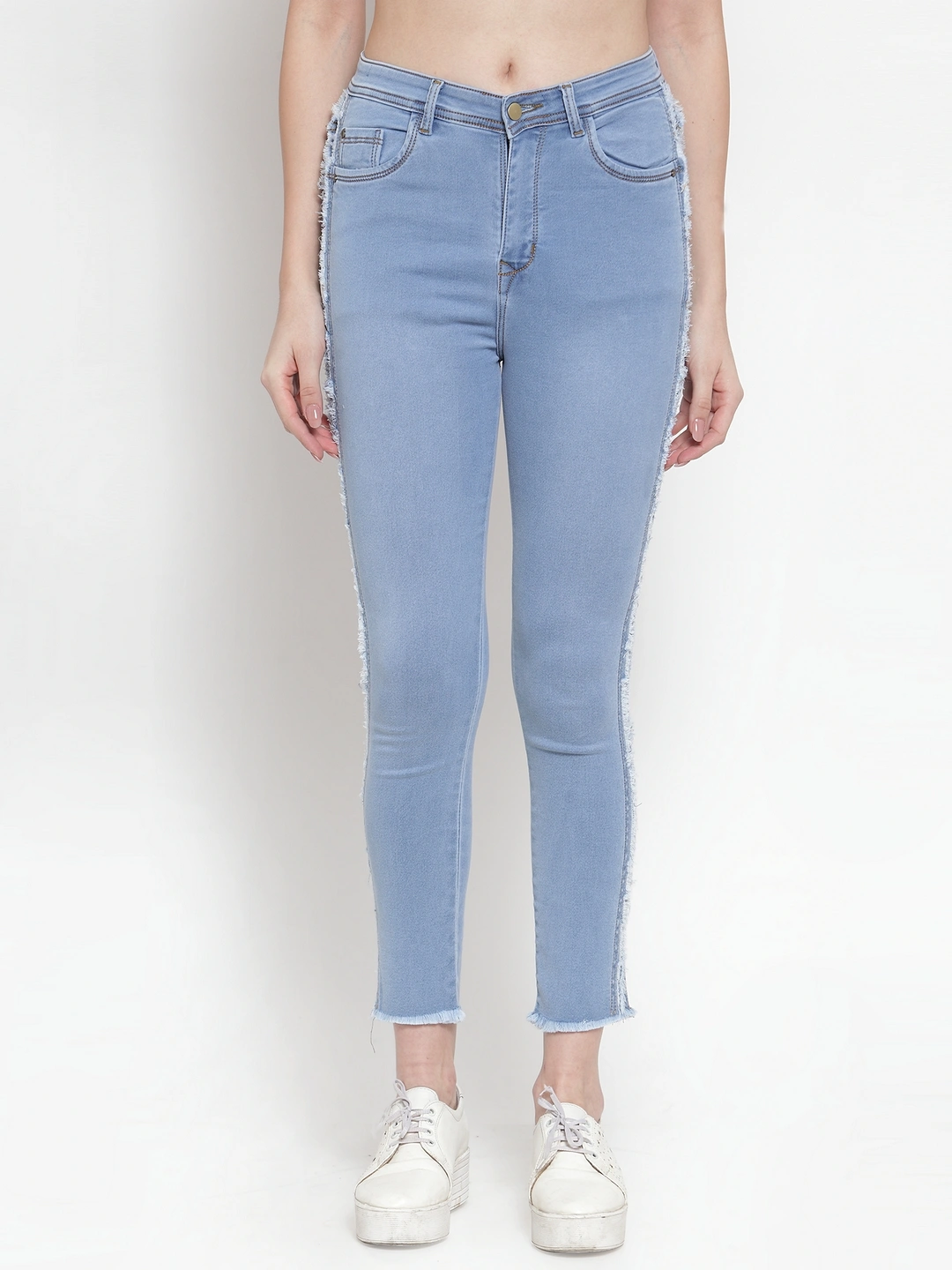 River of Design Ivana Side Frayed Skinny Jeans-32-Light Blue-1