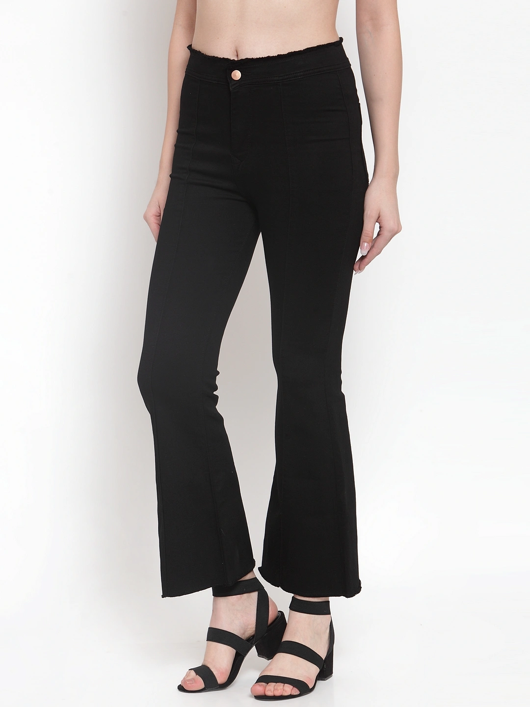 River of Design Frayed Waist Flare Jeans-Black-28-2