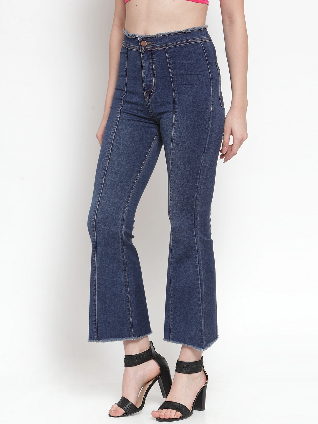 River of Design Frayed Waist Flare Jeans-Blue-34-2