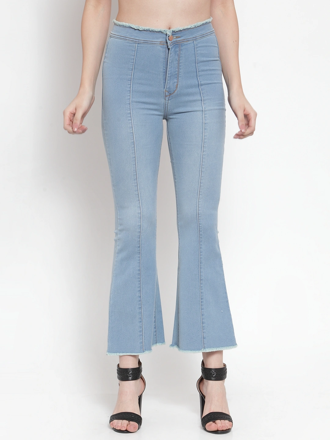 River of Design Frayed Waist Flare Jeans-Light Blue-32-1