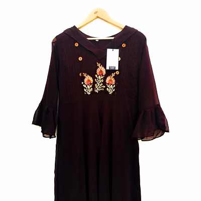 airsky fashion women's georgette long dress with embroidery