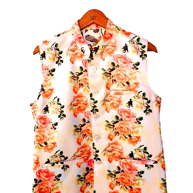Flower Print Waistcoat-ASFM774512