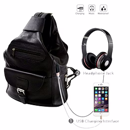 deal especial unisex 2 way use smart black backpack/shoulder bag with usb and aux ports