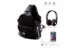 Deal Especial Unisex 2 Way Use Smart Black Backpack/Shoulder Bag with USB and Aux Ports