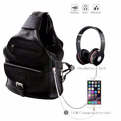 deal especial unisex 2 way use smart black backpack/shoulder bag with usb and aux ports