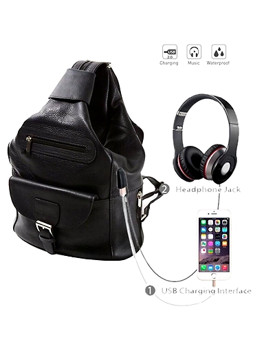 Deal Especial Unisex 2 Way Use Smart Black Backpack/Shoulder Bag with USB and Aux Ports-DE_FHB_076A