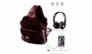 Deal Especial Unisex 2 Way Use Smart Brown Backpack/Shoulder Bag with USB and Aux Ports