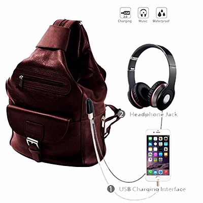 deal especial unisex 2 way use smart brown backpack/shoulder bag with usb and aux ports