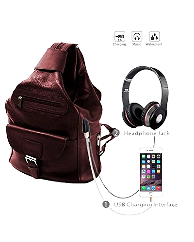 Deal Especial Unisex 2 Way Use Smart Brown Backpack/Shoulder Bag with USB and Aux Ports-DE_FHB_076B