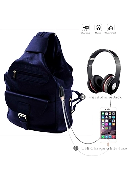 Deal Especial Unisex 2 Way Use Smart Blue Backpack/Shoulder Bag with USB and Aux Ports