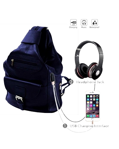 Deal Especial Unisex 2 Way Use Smart Blue Backpack/Shoulder Bag with USB and Aux Ports-DE_FHB_076C