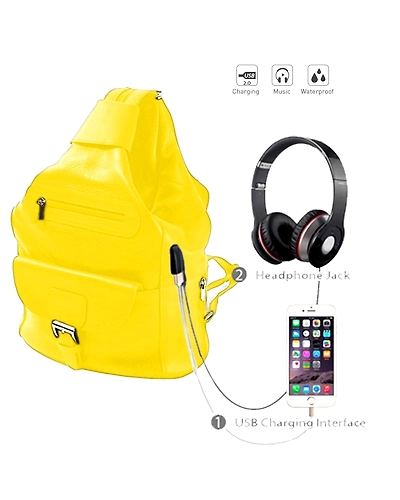 Deal Especial Unisex 2 Way Use Smart Yellow Backpack/Shoulder Bag with USB and Aux Ports-DE_FHB_076D