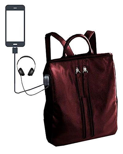 Deal Especial multiple use brown casual backpack shoulder bag with USB Charging Point and Music AUX -DE_FHB_308A