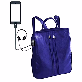 deal especial multiple use blue casual backpack shoulder bag with usb charging point and music aux e
