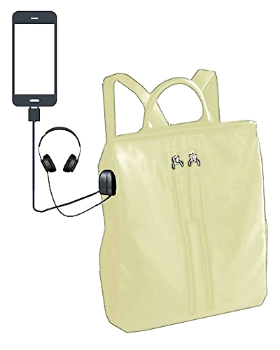 Deal Especial multiple use white casual backpack shoulder bag with USB Charging Point and Music AUX -DE_FHB_308E