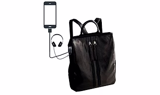 Deal Especial multiple use black casual backpack shoulder bag with USB Charging Point and Music AUX 