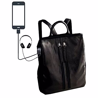 deal especial multiple use black casual backpack shoulder bag with usb charging point and music aux