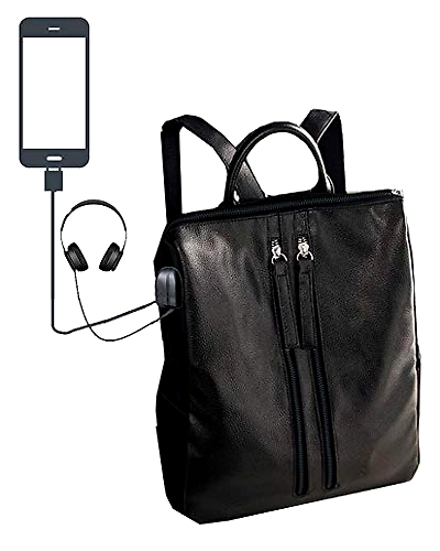 Deal Especial multiple use black casual backpack shoulder bag with USB Charging Point and Music AUX -DE_FHB_308F