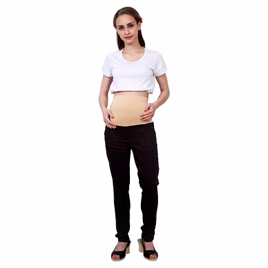 Maternity Pants With Tummy Support Rib &amp; Pockets-2
