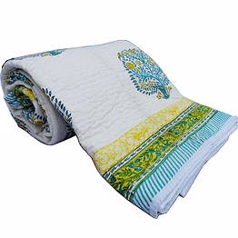 double bed cotton printed jaipuri quilt (rajai) reversible king size online