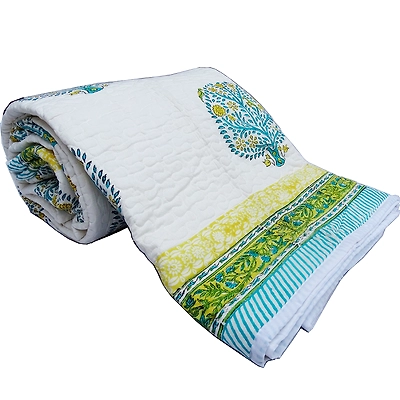Double Bed Cotton Printed Jaipuri Quilt (Rajai) Reversible King Size Online