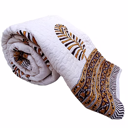 jaipuri white double bed winter quilt 100% cotton king size paisley print online