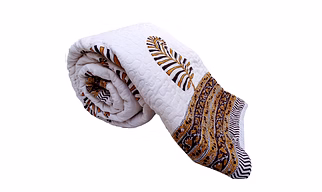Jaipuri White Double Bed Winter Quilt 100% Cotton King Size Paisley Print Online