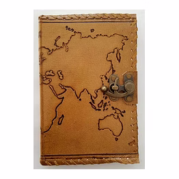 world map printed leather notebook