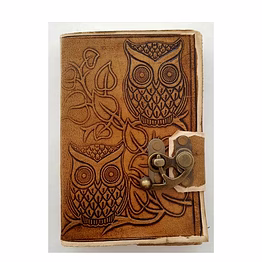 owl printed leather notebook with lock