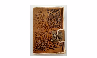 Owl Printed Leather Notebook With Lock