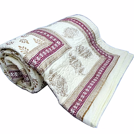 100% cotton jaipuri bed quilts (razai) leaf printed reversible king size online