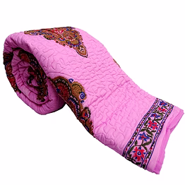 traditional look pink colored jaipuri double bed winter quilt king size online