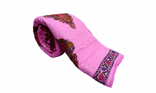 Traditional Look Pink Colored Jaipuri Double Bed Winter Quilt King Size Online