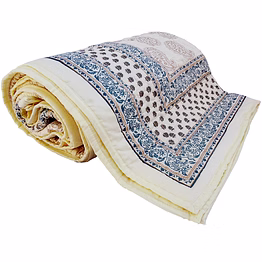 jaipuri off white cotton quilt king size paisley, floral print reversible online
