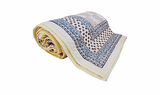 Jaipuri Off White Cotton Quilt King Size Paisley, Floral Print Reversible Online