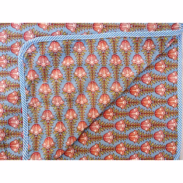 blue, peach leaf pattern jaipuri double bed falalen ac blanket for summer online