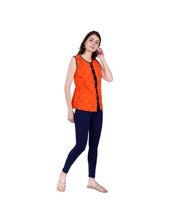IKAT ORANGE AND BLACK SHORT TOP : LB100B-S-1