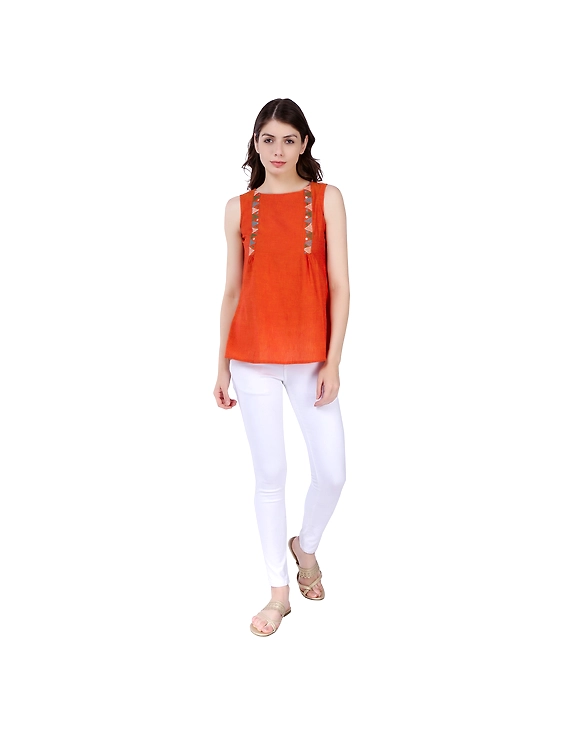 ORANGE MANGALAGIRI TOP WITH MULTICOLOURED EMBROIDERY : LB130A-LB130A-S